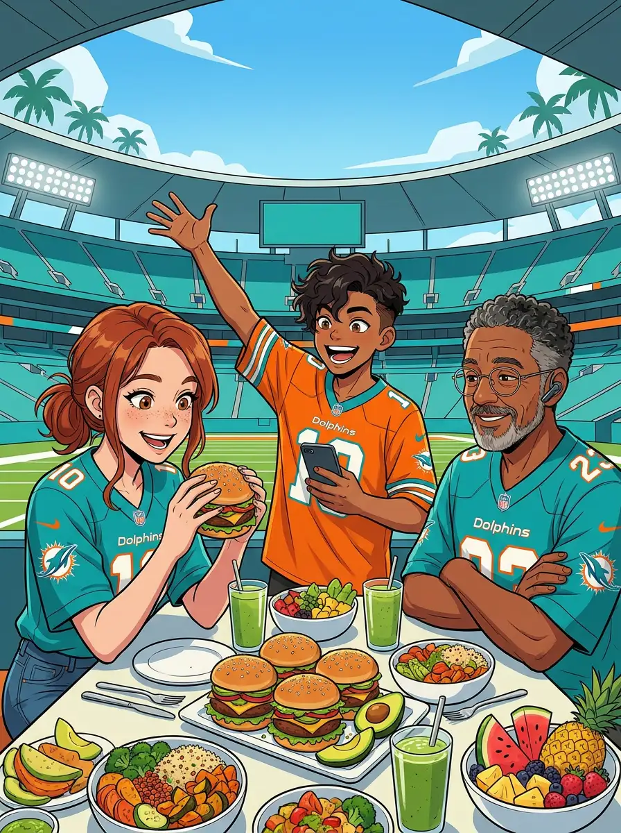 Vegans Explore Guides outside Hard Rock Stadium, GeekFon style